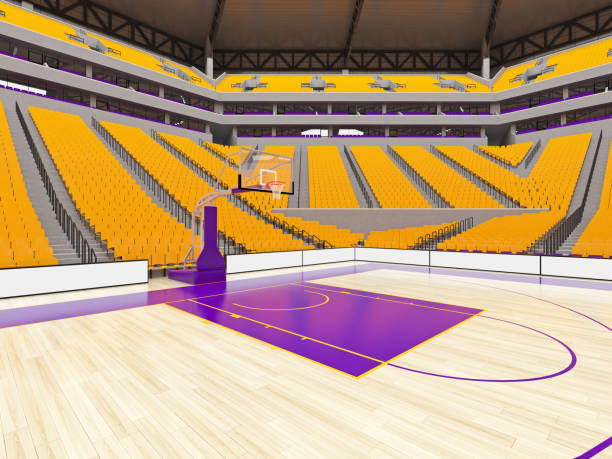 istock Large modern basketball arena with yellow seats 814409700