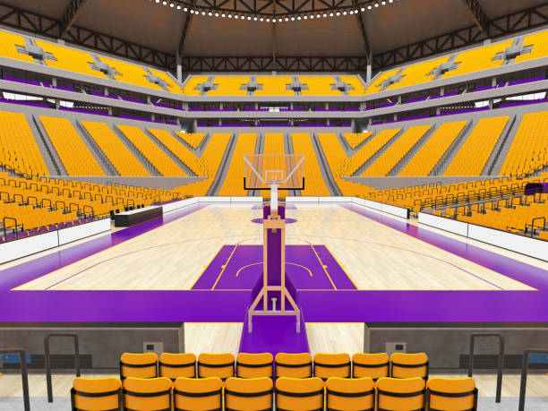 istock Large modern basketball arena with yellow seats 814409706