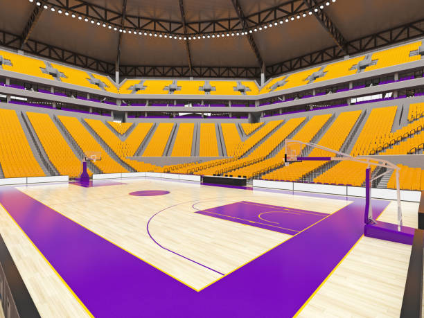 istock Large modern basketball arena with yellow seats 814410024