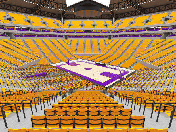 istock Large modern basketball arena with yellow seats 814411094
