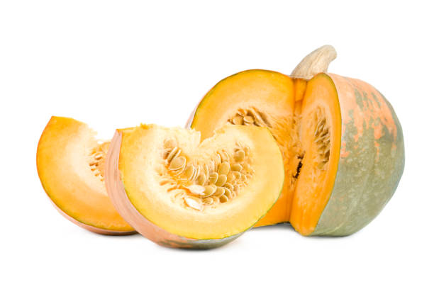 Large pumpkin with slices. stock photo