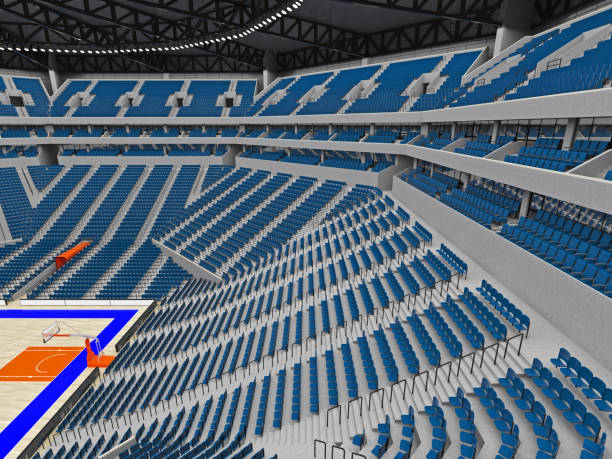 istock Large modern basketball arena with blue seats 814434672