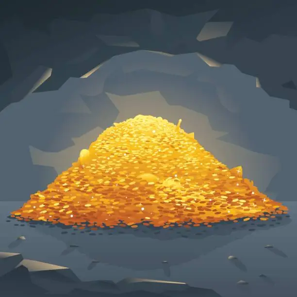 Vector illustration of Golden Treasure in Cave