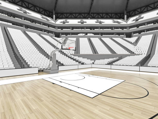 istock Large modern basketball arena with white seats 814443722