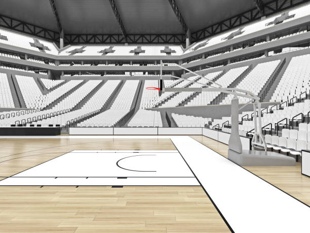 istock Large modern basketball arena with white seats 814443728