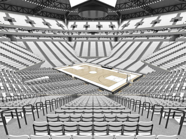 istock Large modern basketball arena with white seats 814443742