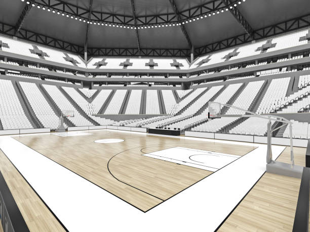 istock Large modern basketball arena with white seats 814443746