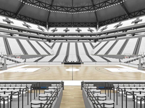 istock Large modern basketball arena with white seats 814443750