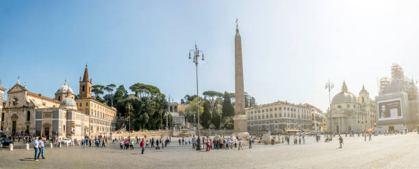 rzym, włochy, marzec, 25, 2017: panoramiczny widok na piazza del popolo w rzymie. - people of freedom italian party zdjęcia i obrazy z banku zdjęć