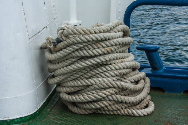 istock Ship rough rope roll on deck of vessel 814450364