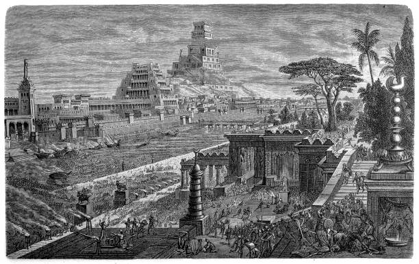 Fall of Babylon by Cyrus II, 539 BC Illustration of a Fall of Babylon by Cyrus II, 539 BC ancient civilization illustrations stock illustrations