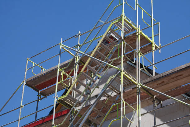 istock Construction site, new building, roof truss 814454278