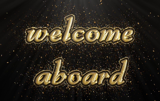 Gold Welcome aboard word with confetti