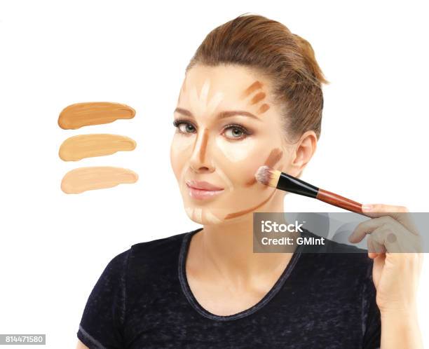 Contouring Contour And Highlight Makeup Stock Photo - Download Image Now - Make-Up, Highlighter, Adult