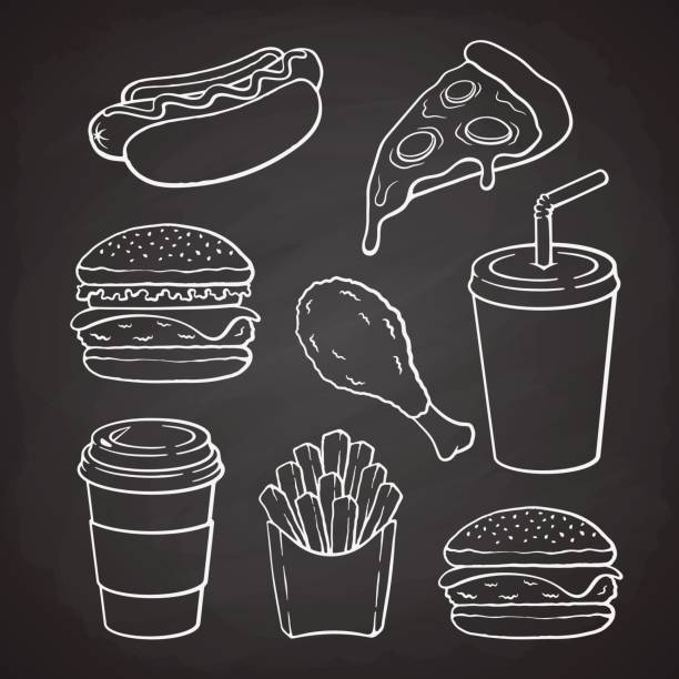 stockillustraties, clipart, cartoons en iconen met reeks van doodles van fast food - kippenpoot