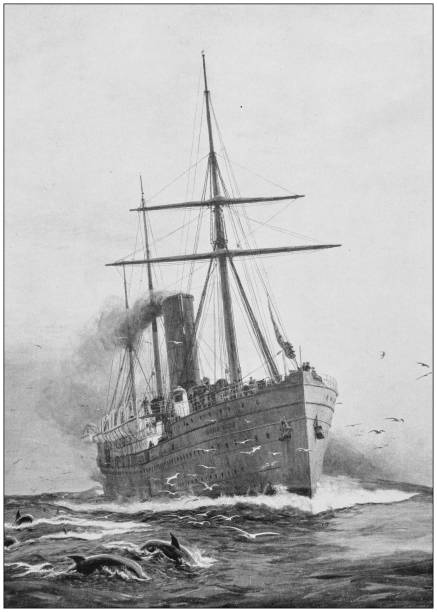 Antique dotprinted photo of paintings: Ship