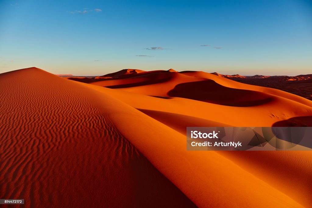 Sand dunes in the Sahara Desert, Merzouga, Morocco Sahara Desert Stock Photo