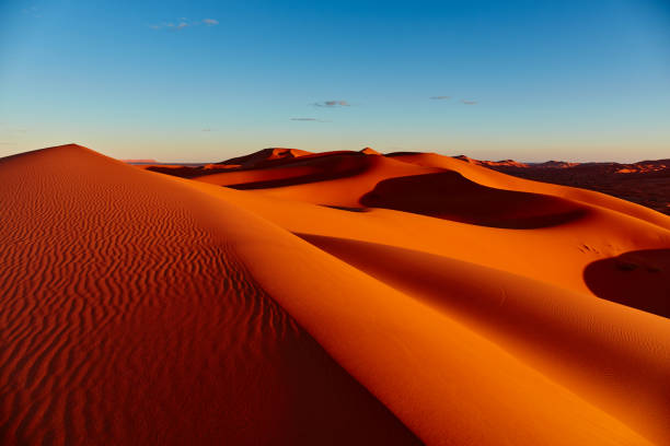 sand dunes in the sahara desert, merzouga, morocco - sahara desert imagens e fotografias de stock
