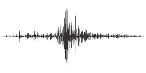 Earthquake seismic activity Seismogram of different seismic activity record vector illustration, earthquake wave on paper fixing, stereo audio wave diagram background. seismic tremors sign. Earthquake seismic activity seismology stock illustrations