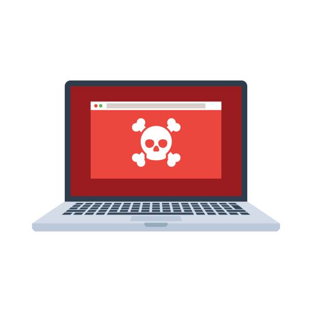 illustrazioni stock, clip art, cartoni animati e icone di tendenza di laptop con virus - internet spam e mail crime