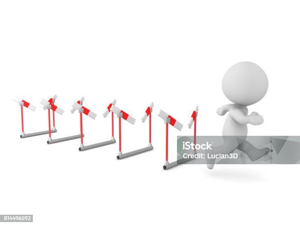 3d Character Running Through Many Barriers Stock Photo - Download Image Now - Adult, Barricade, Broken