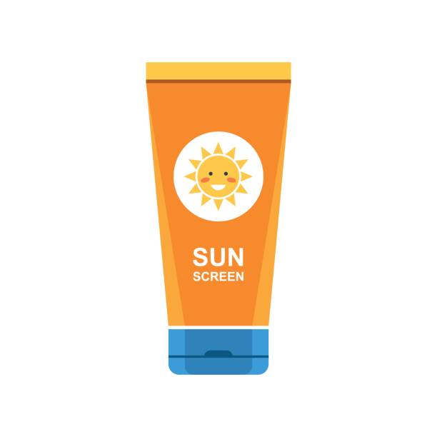 Sunscreen cream icon Sunscreen cream in tube symbol. Protection for the skin from solar ultraviolet light. Flat icon. Vector illustration isolated on white background suntan lotion stock illustrations