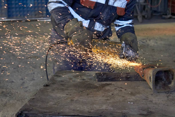 istock Metal grinding on steel spare part in workshop 814497150
