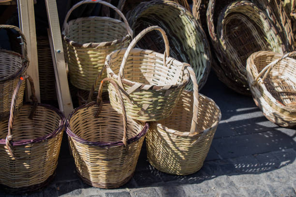 istock Empty wicker baskets for sale in a market place 814518990