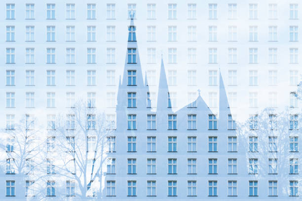 double exposure of a church and window pattern