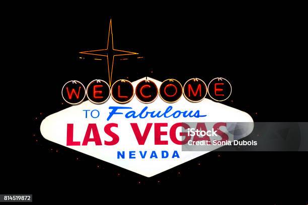 Welcome To Fabulous Las Vegas Stock Photo - Download Image Now - Billboard, Black Color, Casino