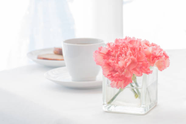 istock Carnations flowers and breakfast in the morning. 814520532