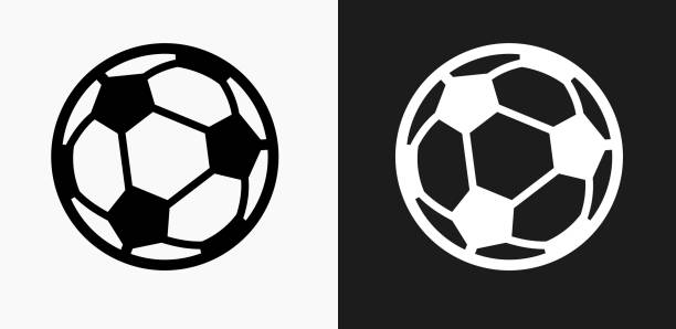 ilustrações de stock, clip art, desenhos animados e ícones de soccer ball icon on black and white vector backgrounds - bola de futebol