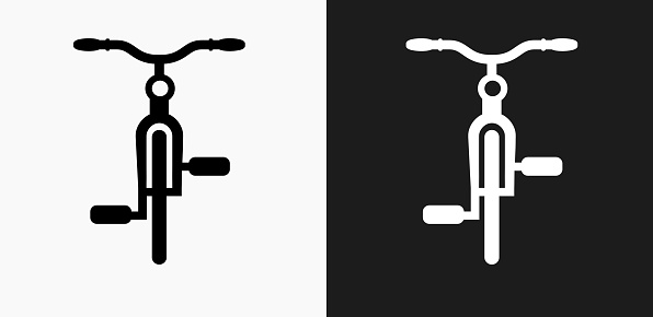 Bicycle Icon on Black and White Vector Backgrounds. This vector illustration includes two variations of the icon one in black on a light background on the left and another version in white on a dark background positioned on the right. The vector icon is simple yet elegant and can be used in a variety of ways including website or mobile application icon. This royalty free image is 100% vector based and all design elements can be scaled to any size.