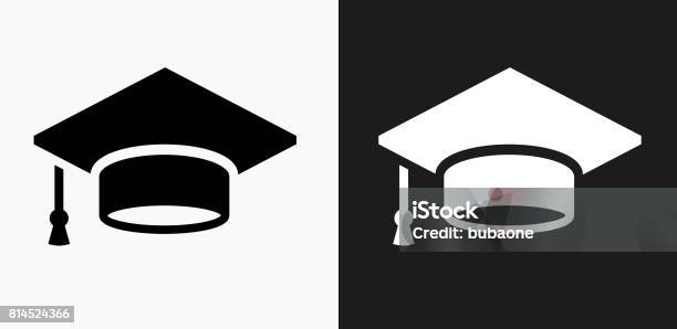 Graduation Cap Icon On Black And White Vector Backgrounds Stock Illustration - Download Image Now