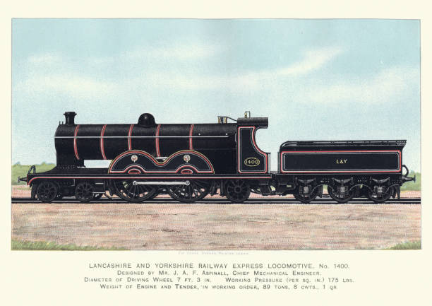 Vintage engraving of the Lancashire and Yorkshire Railway Express Locomotive, No. 1400. The Railway Magazine, 1899