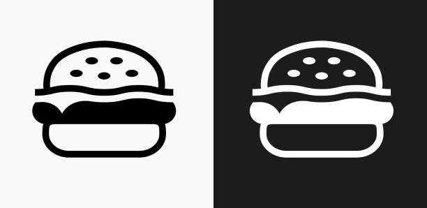 hamburger-symbol auf schwarz-weiß-vektor-hintergründe - burger stock-grafiken, -clipart, -cartoons und -symbole