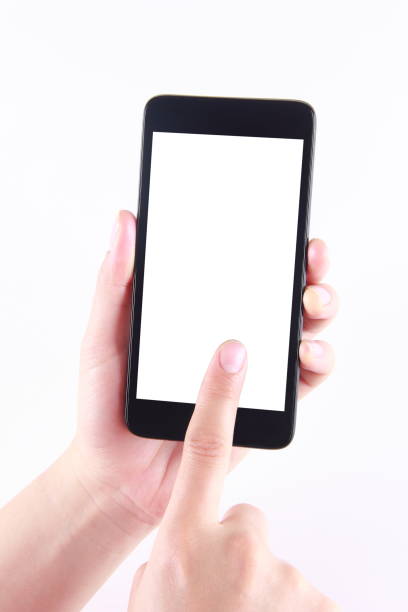 istock Female hand holding blank mobile phone 814567538