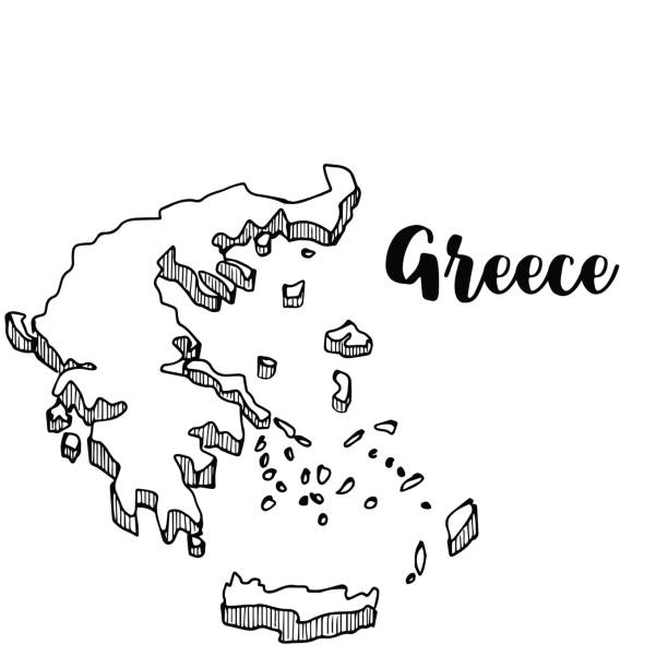 ręcznie rysowane mapy grecji, ilustracja wektorowa - flag national flag greek flag greece stock illustrations