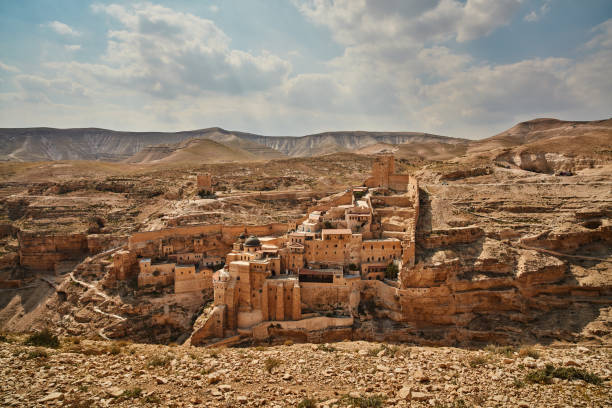 Mar Saba monastery at the desert (Israel) stock photo