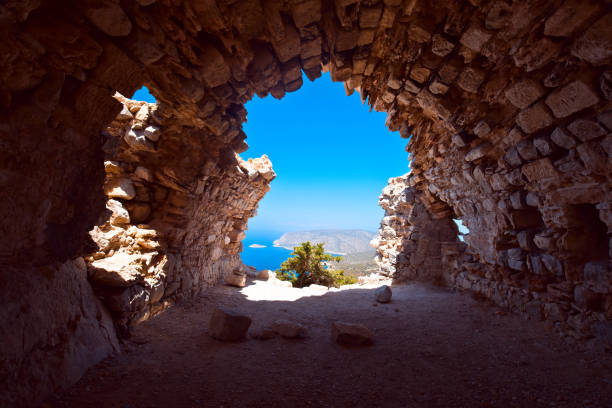Rhodes, Greece, Monolithos castle overlooking the Mediterranean sea .