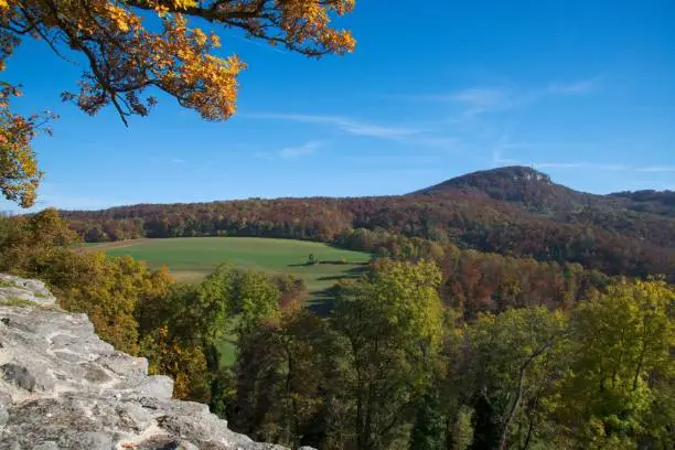 Autumn forest view from the wall of the Dorneck Castle