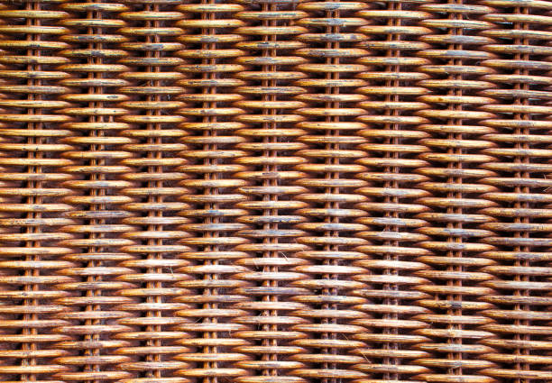 Wicker wooden background. Rattan woven top view closeup. Rattan chair interlace of natural material. Ecologic craft. Golden basketry furniture. Asian handcraft banner template picture. Tradition weave