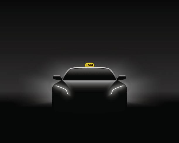 istock Front View Dark Taxi Car Silhouette. 814585894