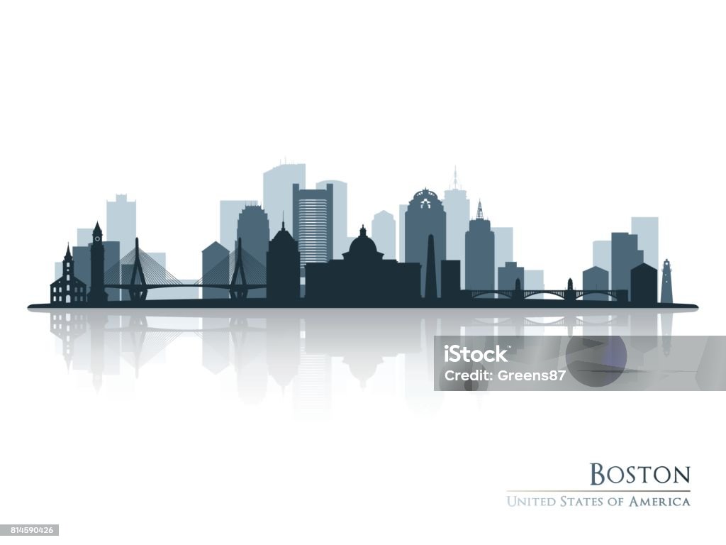 Boston, silhouette skyline avec réflexion. Illustration vectorielle. - clipart vectoriel de Boston - Massachusetts libre de droits