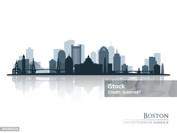 Boston Silhouette Skyline Avec Réflexion Illustration Vectorielle Vecteurs libres de droits et plus d'images vectorielles de Boston - Massachusetts