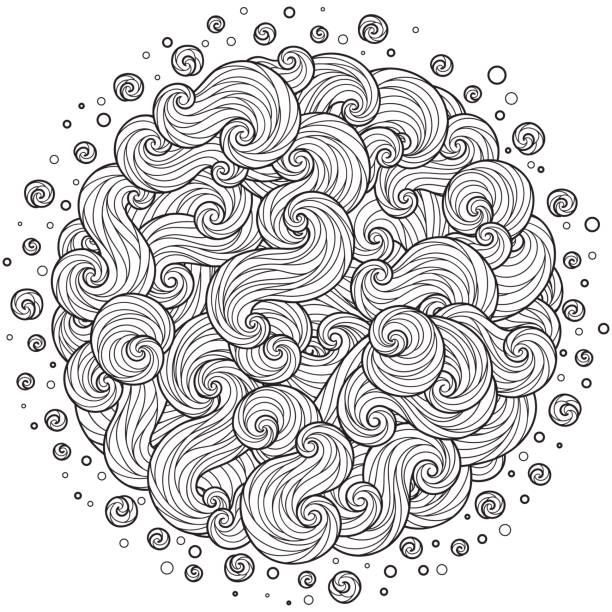 ilustrações, clipart, desenhos animados e ícones de mandala redonda abstrata do onda mar com cachos - wave curl