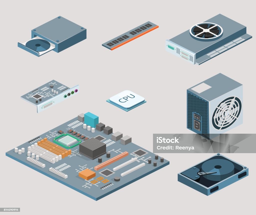 Round Computer Part Isometric Flat 3d Isolated Vector White Computer Computer Parts Stock ...