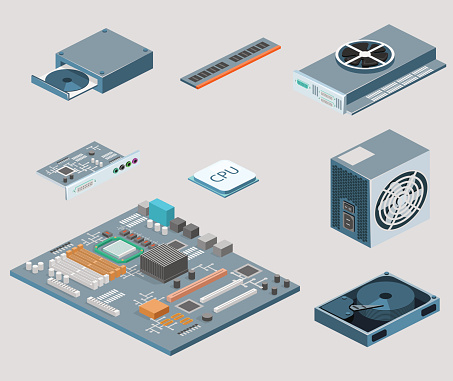 Computer Components For Cut Out Isometric Flat 3d Isolated Vector White Computer Computer Parts Stock ...