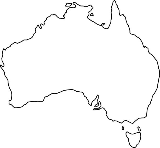 ベクトル図の黒の輪郭曲線のオーストラリア地図 - australia map点のイラスト素材／クリップアート素材／マンガ素材／アイコン素材