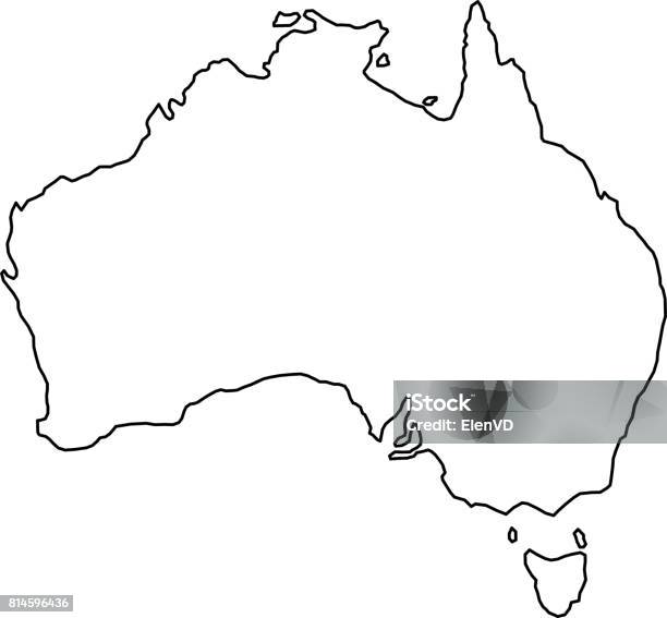 Australia Map Of Black Contour Curves Of Vector Illustration Stock Illustration - Download Image Now